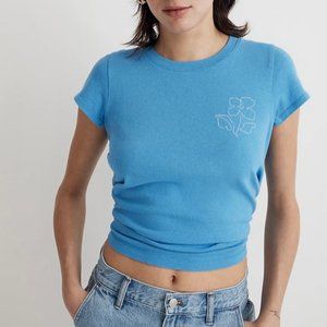 Madewell Blue Floral-Embroidered Shrunken Crewneck Tee